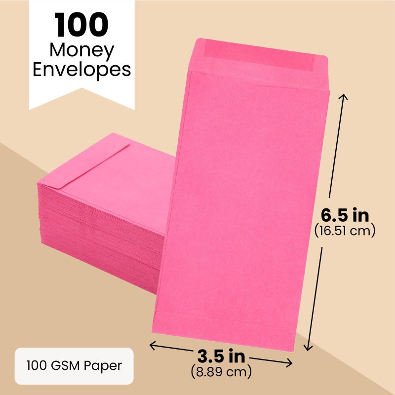 Paper Junkie Pink Envelopes - Pack of 100, 6.5 x 3.5 in, 100gsm - Money Envelopes for Cash & Money Saving Challenge - Secure Seal Flap - Coin & Budget Storage - Image 4